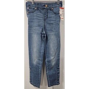 NWT Cat & Jack Girls' Adaptive Jeans Medium Wash Size 8 Ankle Buttons Stretch